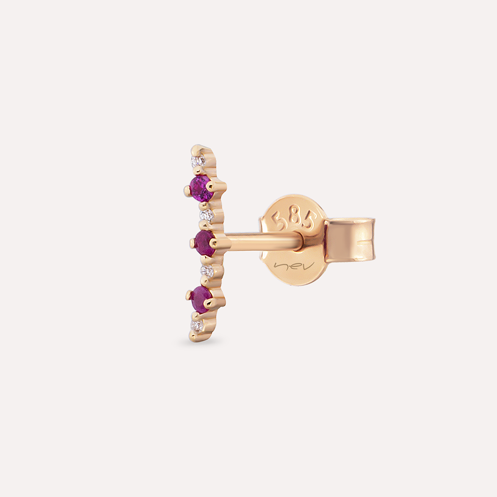 Beeline Yakut Taşlı Rose Altın Tek Küpe - Nev Jewellery (1)