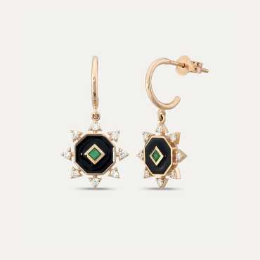 Bellatrix 0.38 CT Emerald and Diamond Black Enamel Earring - Nev Jewellery