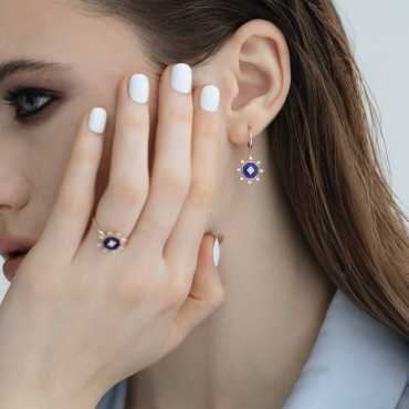 Bellatrix 0.39 CT Diamond and Navy Blue Enamel Earring - Nev Jewellery (1)