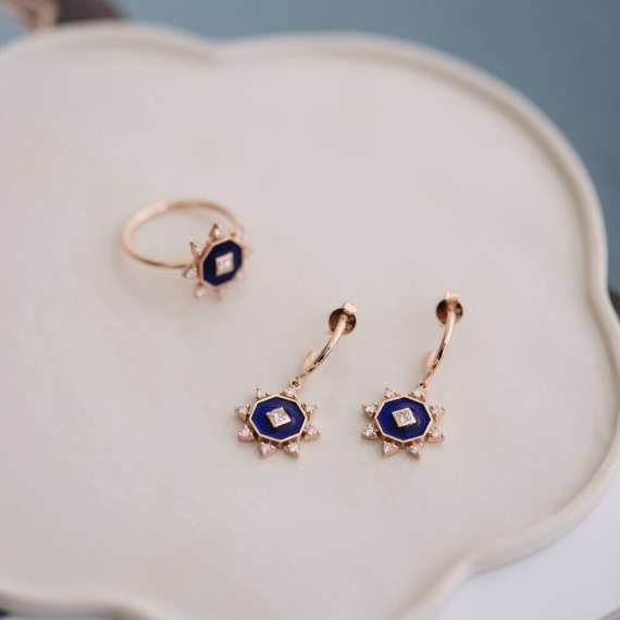 Bellatrix 0.39 CT Diamond and Navy Blue Enamel Earring - 3