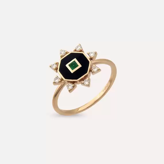 Bellatrix Emerald and Diamond Black Enamel Ring - 3