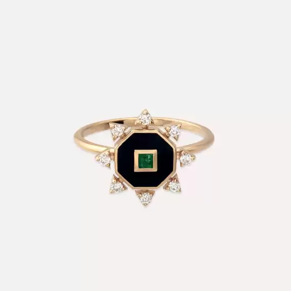 Bellatrix Emerald and Diamond Black Enamel Ring - 5