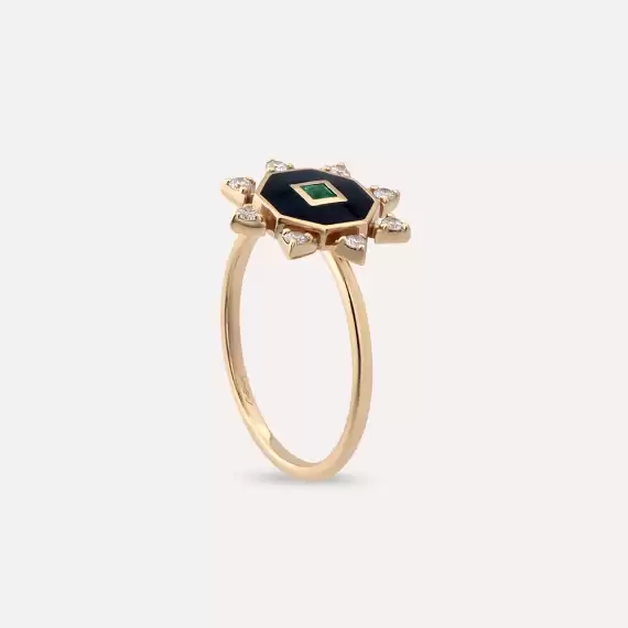 Bellatrix Emerald and Diamond Black Enamel Ring - 6