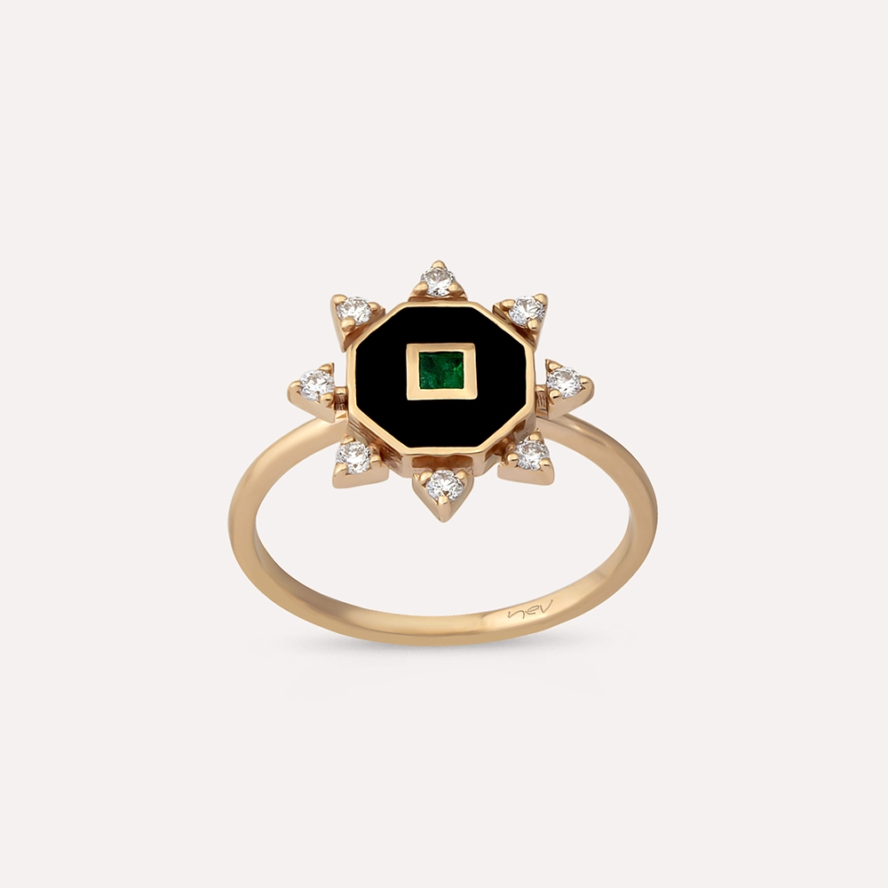 Bellatrix Zümrüt ve Pırlanta Taşlı Siyah Mineli Yüzük - Nev Jewellery (1)