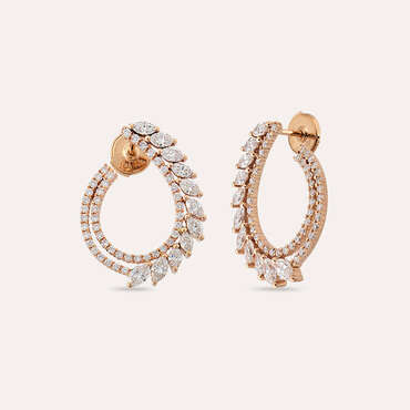 Benin 2.91 CT Markiz Pırlanta Taşlı Rose Altın Küpe - Nev Jewellery (1)