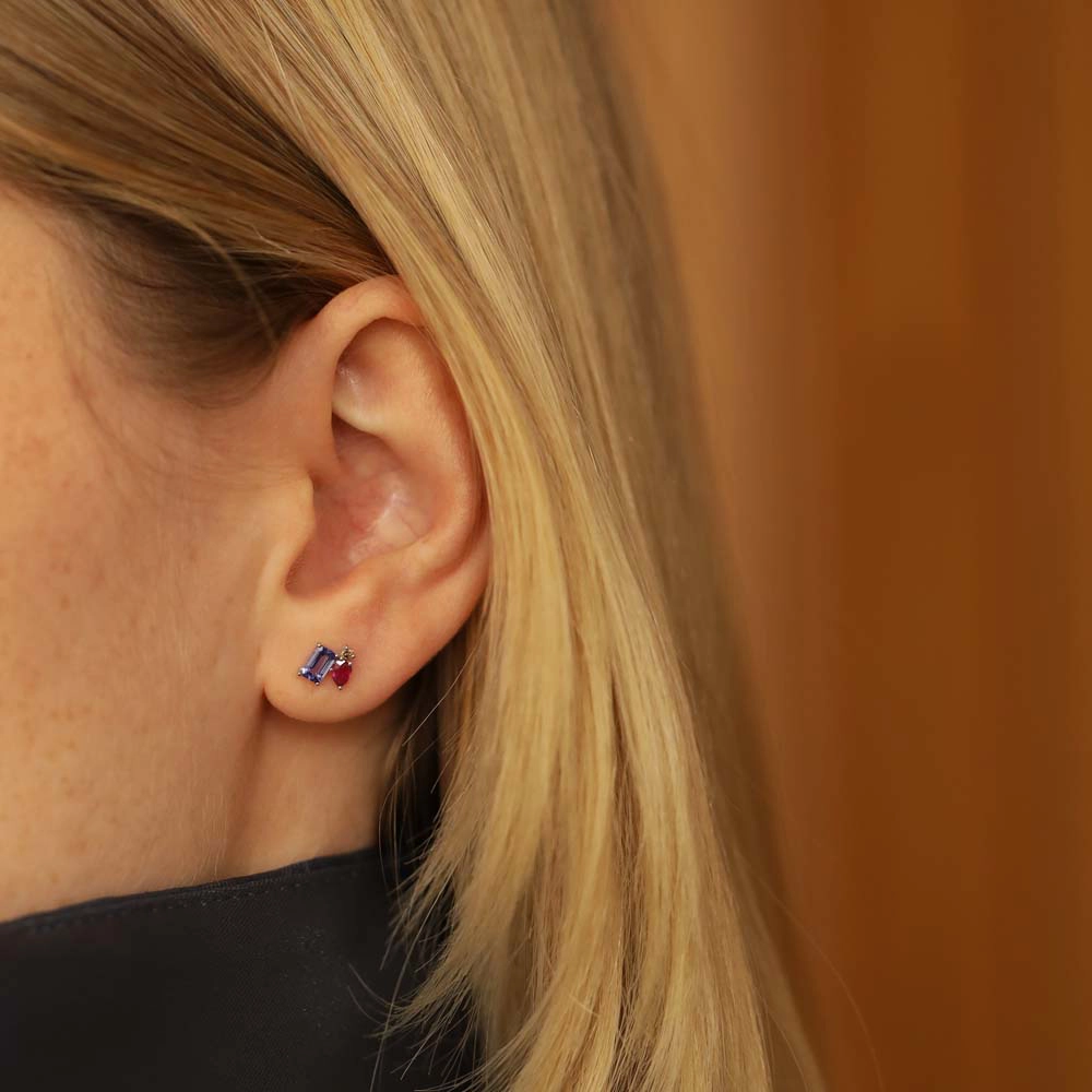 Beri 1.06 CT Tanzanit, Yakut ve Brown Pırlanta Taşlı Beyaz Altın Küpe - Nev Jewellery (1)