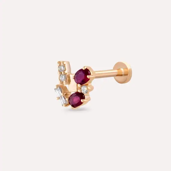 Berry Ruby and Diamond Rose Gold Piercing - 1