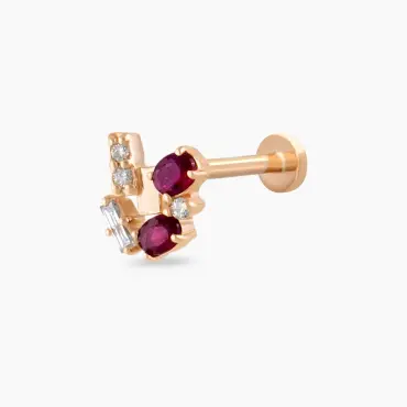 Berry Yakut ve Pırlanta Taşlı Rose Altın Piercing - Nev Jewellery (1)