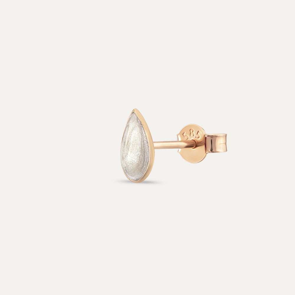 Beyaz Sedefli Mine Rose Altın Damla Tek Küpe - Nev Jewellery (1)