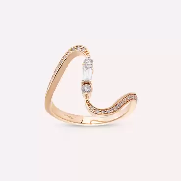 Birdie 0.40 CT Baget Pırlanta Taşlı Rose Altın Yüzük - Nev Jewellery (1)