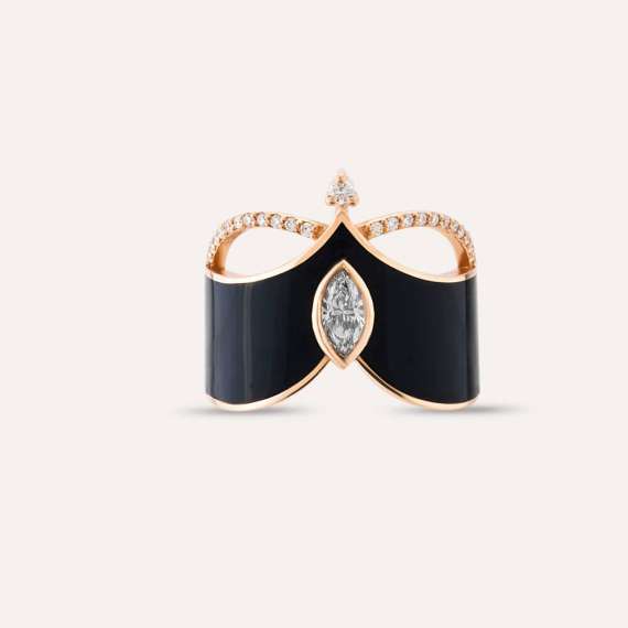 Black Alfa 0.37 CT Diamond and Black Enamel Ring - 5