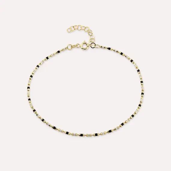 Black and White Enamel Yellow Gold Golf Bracelet - 1