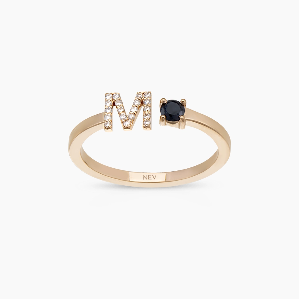 Black Diamond Rose Gold M Letter Ring - 1