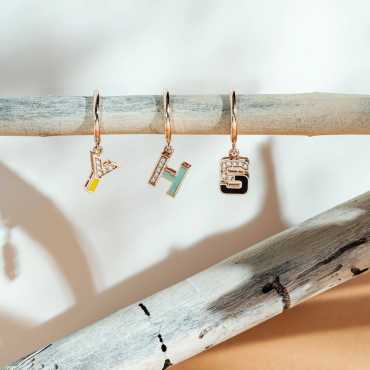 Black Enamel and Diamond S Letter Single Dangling Earring - Nev Jewellery (1)