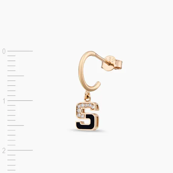 Black Enamel and Diamond S Letter Single Dangling Earring - 4