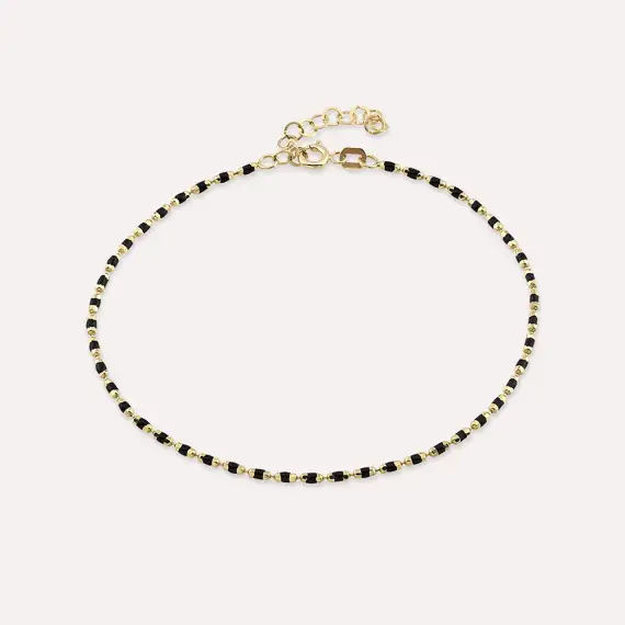 Black Enamel Yellow Gold Golf Bracelet - 1