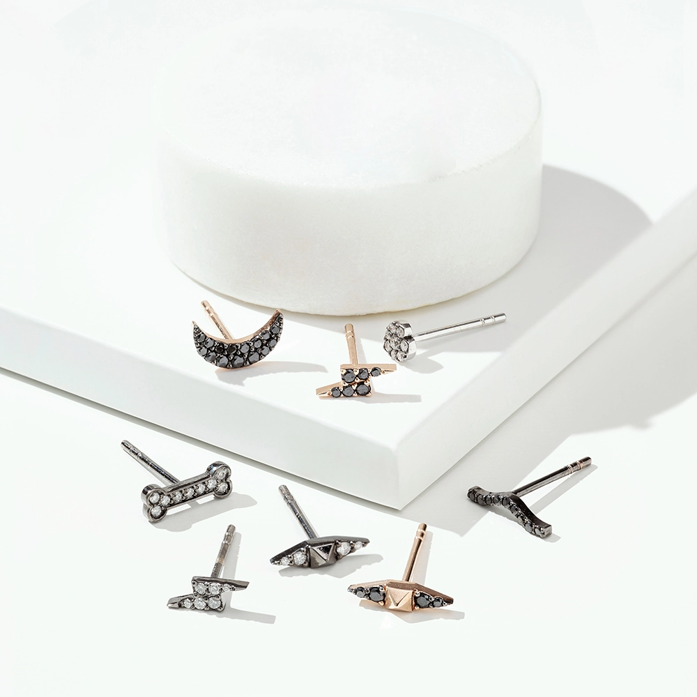 Black Moon 0.11 CT Siyah Pırlanta Taşlı Tek Küpe - Nev Jewellery (1)