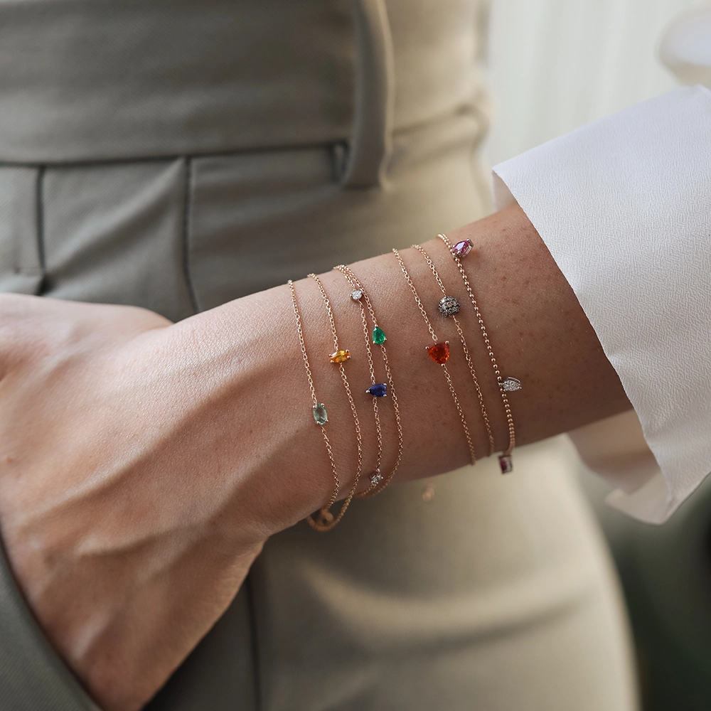 Blake 0.12 CT Damla Kesim Zümrüt Taşlı Rose Altın Bileklik - 3