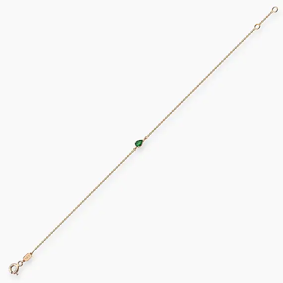 Blake 0.12 CT Damla Kesim Zümrüt Taşlı Rose Altın Bileklik - 4