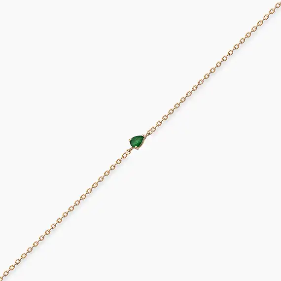 Blake 0.12 CT Damla Kesim Zümrüt Taşlı Rose Altın Bileklik - 5