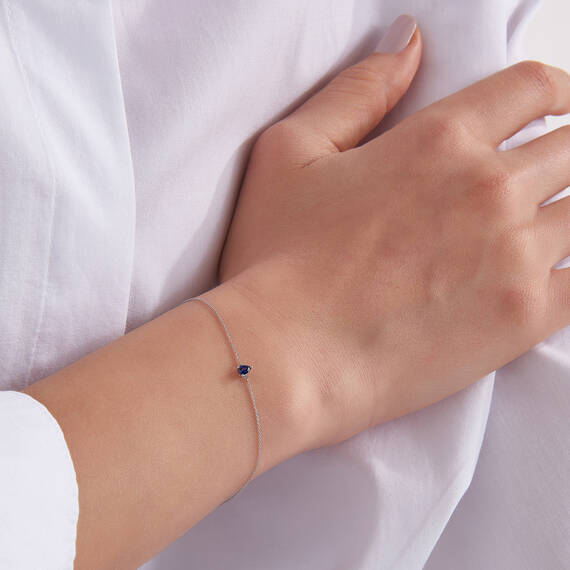 Blake 0.21 CT Damla Kesim Safir Taşlı Beyaz Altın Bileklik - 2