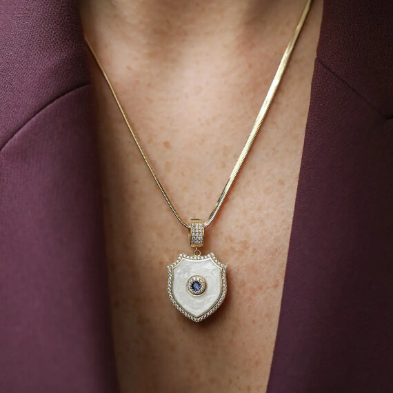 Bleu Taşlı Sarı Altın Kolye Ucu/Charm - Nev Jewellery