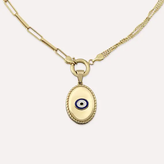 Blink Double Chain Detailed Yellow Gold Evil Eye Necklace - 5