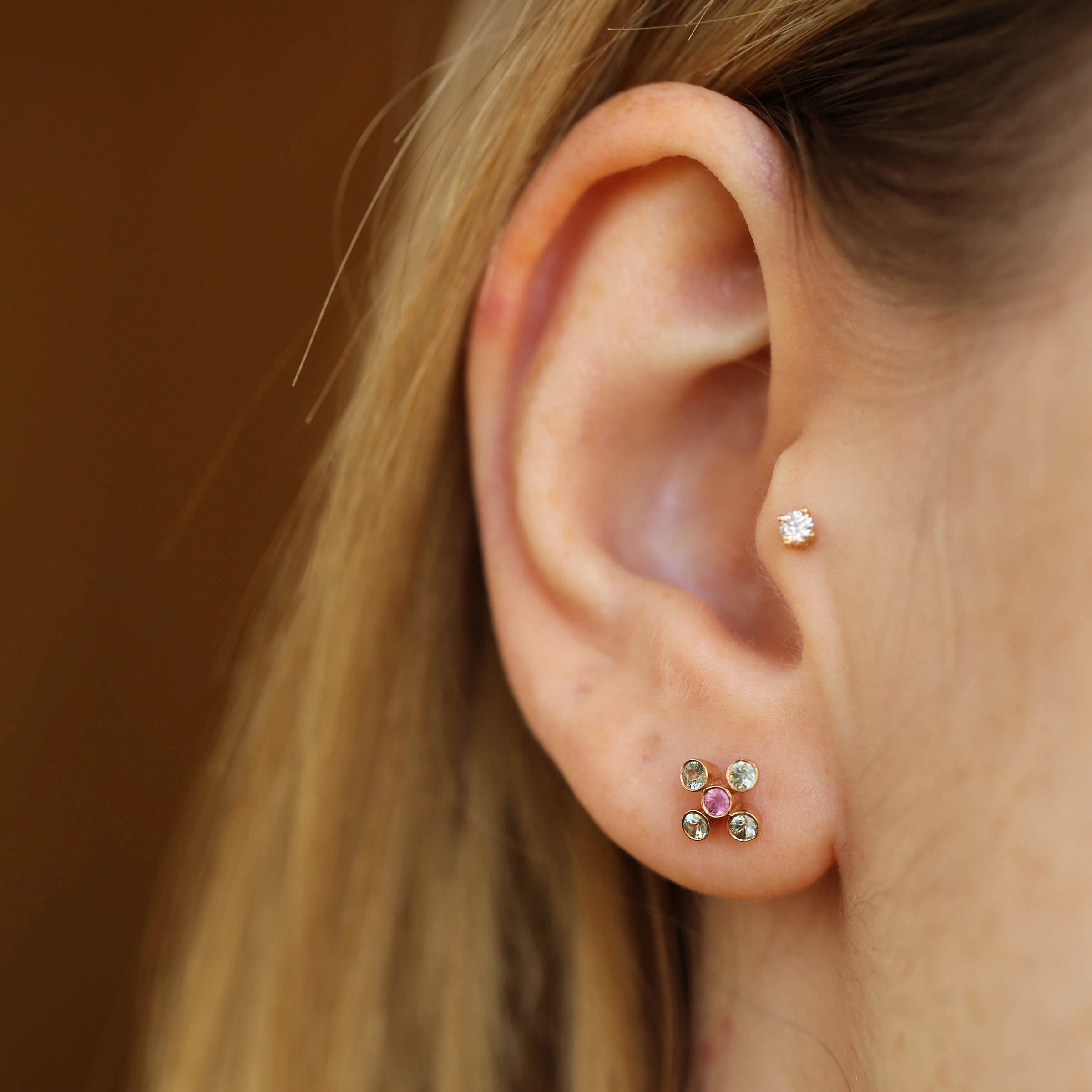 Bliss Flo Multicolor Safir Taşlı Rose Altın Mini Tek Küpe - Nev Jewellery (1)