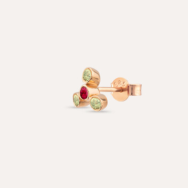 Bliss Four Green Safir ve Red Safir Taşlı Tek Küpe - Nev Jewellery