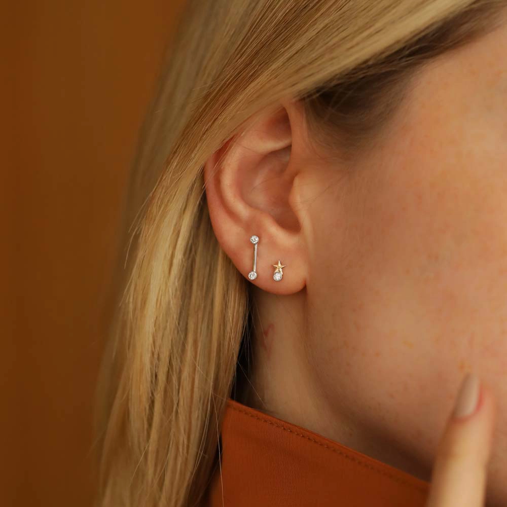 Bliss Line 0.07 CT Pırlanta Taşlı Mini Tek Küpe - Nev Jewellery (1)