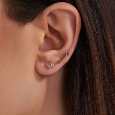 Bliss Line 0.11 CT Orange Sapphire and Pink Sapphire Mini Single Earring - Nev Jewellery (1)