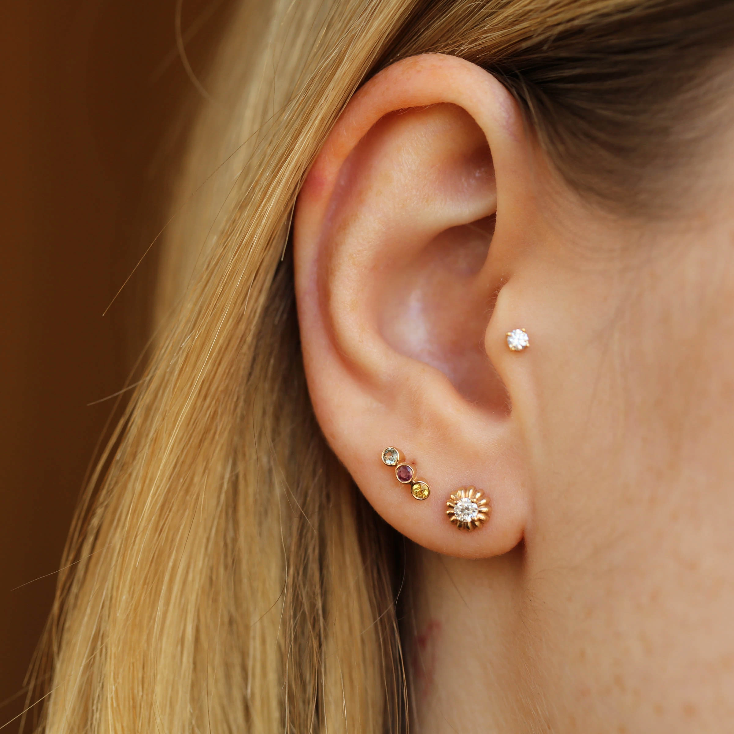 Bliss Three 0.15 CT Multicolor Sapphire Rose Gold Mini Single Earring - Nev Jewellery (1)