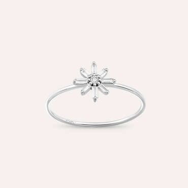 Blossom 0.12 CT Baget Pırlanta Taşlı Beyaz Altın Yüzük - Nev Jewellery