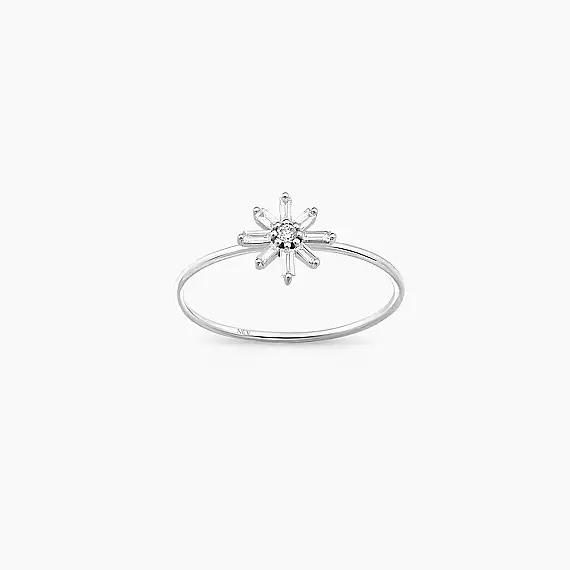 Blossom 0.12 CT Baget Pırlanta Taşlı Beyaz Altın Yüzük - 1