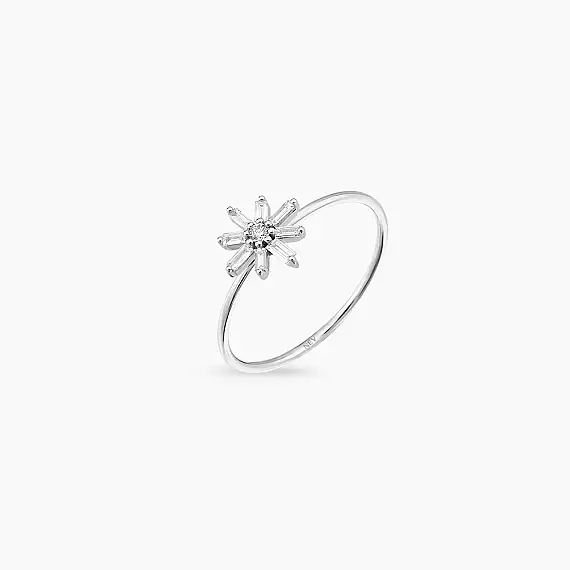Blossom 0.12 CT Baget Pırlanta Taşlı Beyaz Altın Yüzük - 3