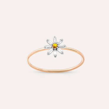 Blossom 0.14 CT Yellow Sapphire and Baguette Cut Diamond Ring - Nev Jewellery