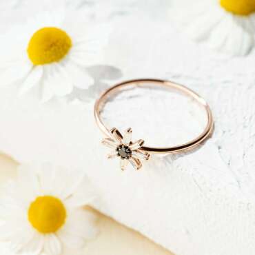 Blossom 0.19 CT Black Diamond and Baguette Cut Diamond Ring - Nev Jewellery