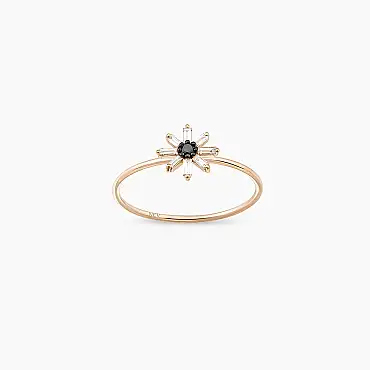 Blossom 0.19 CT Siyah Pırlanta ve Baget Pırlanta Taşlı Yüzük - Nev Jewellery (1)