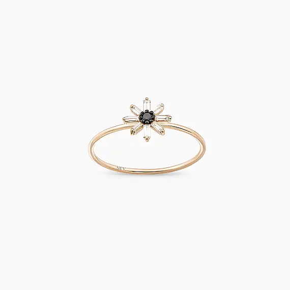Blossom 0.19 CT Siyah Pırlanta ve Baget Pırlanta Taşlı Yüzük - 2