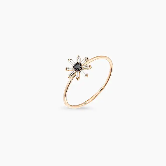 Blossom 0.19 CT Siyah Pırlanta ve Baget Pırlanta Taşlı Yüzük - 3