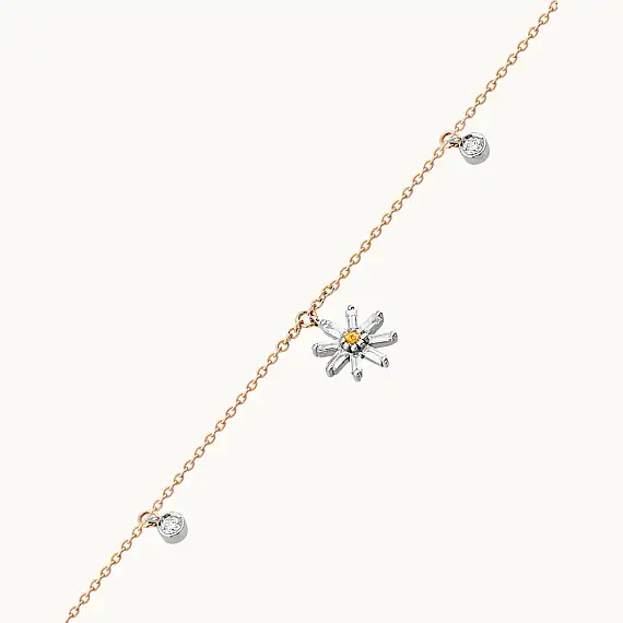 Blossom Orange Safir ve Baget Pırlanta Taşlı Rose Altın Halhal - 3