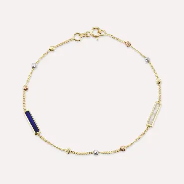 Blue and Pearl Enamel Dorica Detailed Yellow Gold Bracelet - Nev Jewellery (1)
