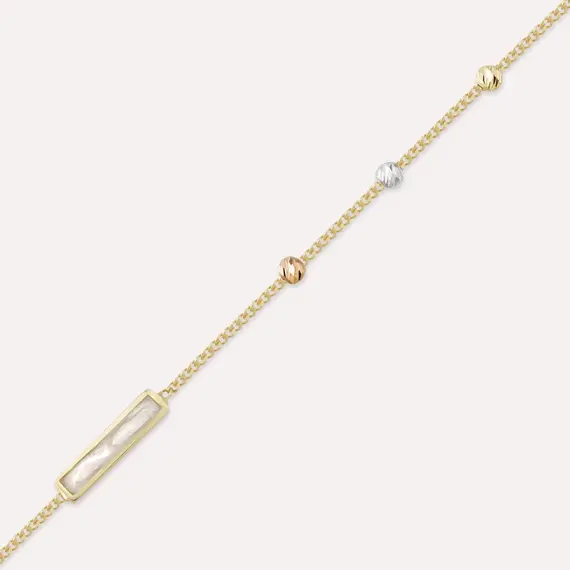 Blue and Pearl Enamel Dorica Detailed Yellow Gold Bracelet - 3