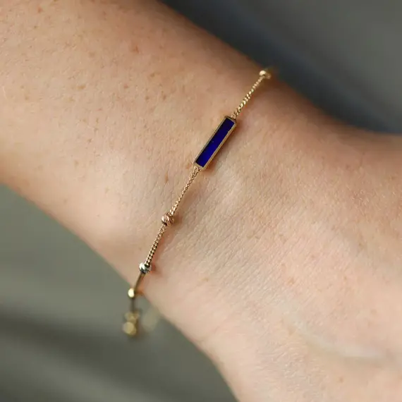 Blue and Pearl Enamel Dorica Detailed Yellow Gold Bracelet - 4