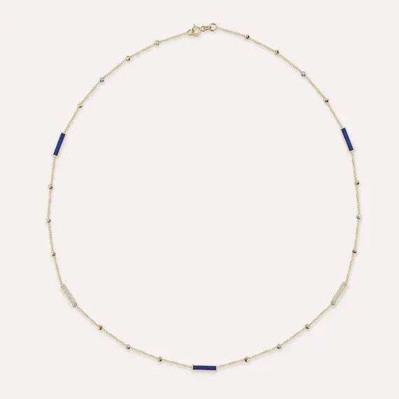 Blue and Pearl Enamel Dorica Detailed Yellow Gold Necklace - 1