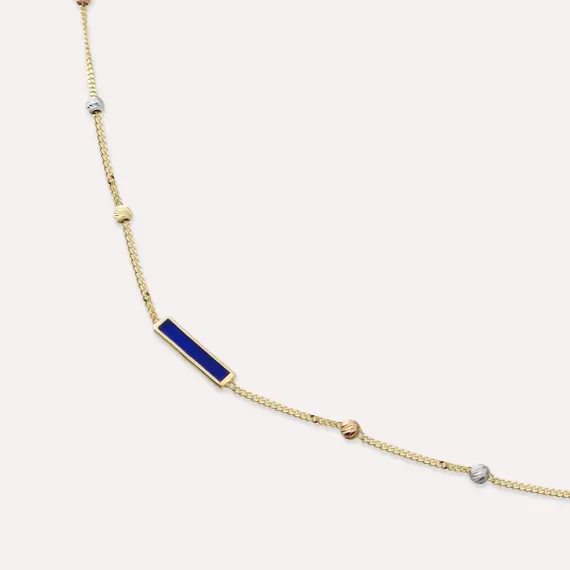Blue and Pearl Enamel Dorica Detailed Yellow Gold Necklace - 3