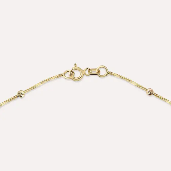 Blue and Pearl Enamel Dorica Detailed Yellow Gold Necklace - 4