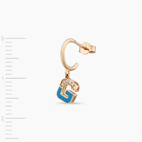 Blue Enamel and Diamond G Letter Single Dangling Earring - 4