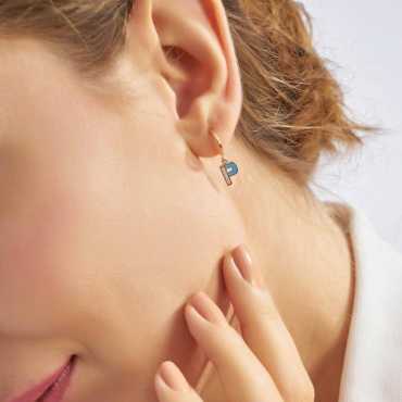 Blue Enamel and Diamond P Letter Single Dangling Earring - Nev Jewellery (1)