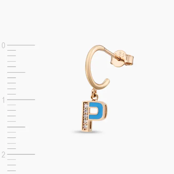 Blue Enamel and Diamond P Letter Single Dangling Earring - 3